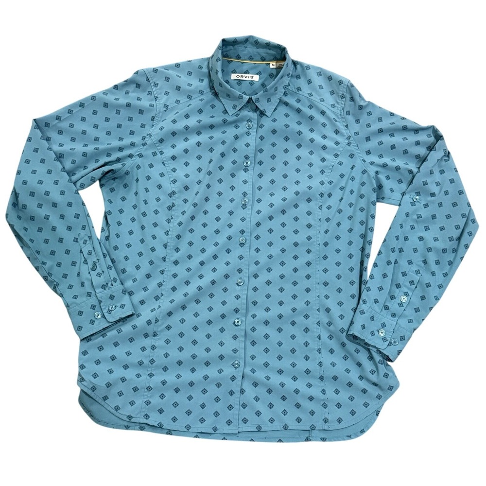 Orvis Blue Button-Down Shirt with Navy Geometric Print